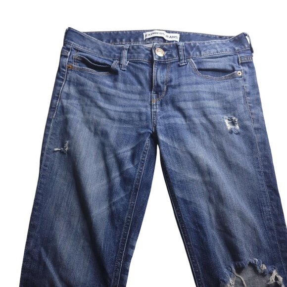 Express Womens Modern Boyfriend Jeans 2 Medium Wash Low Rise Distressed Stretch - Picture 7 of 8